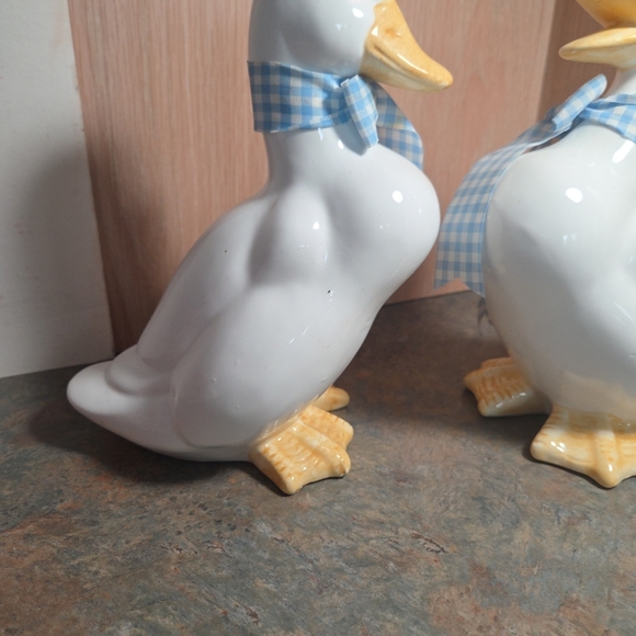 Ceramic Duck Figurines with Blue Gingham Bows - Picture 6 of 7